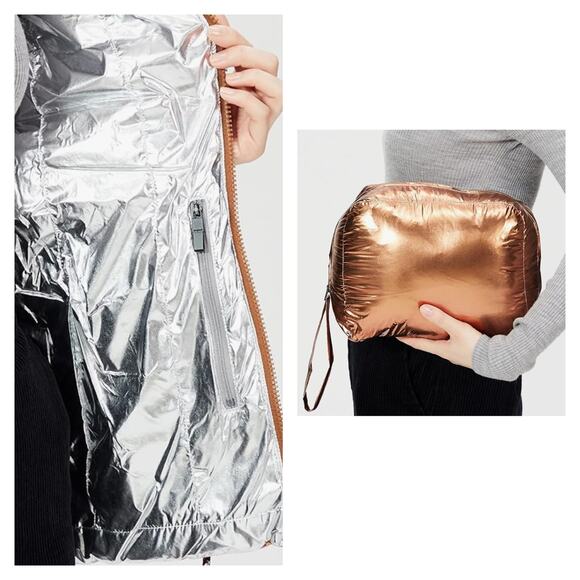 Desigual Jasmine Gold Metallic Puffer Padded Women's Jacket - US Size XS - NWT - Picture 2 of 14